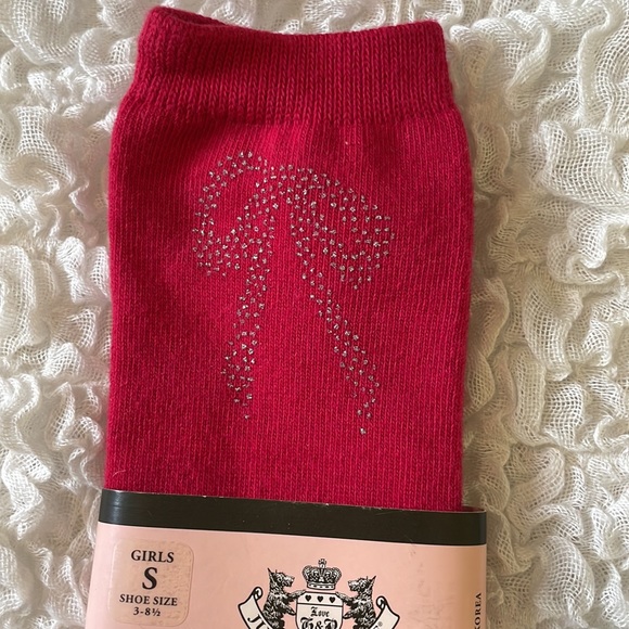 🧦3/$20 Juicy Couture Glitter Bow Red Socks - Picture 3 of 7